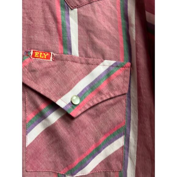 ELY PLAINS Men's Western Shirt Stripe Pearl Snap Button Up 15.5 34/35 - Picture 7 of 11